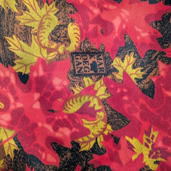 Mark Deggan Polyester Scarf with Red Leaves and Birds - Picture 2 of 3